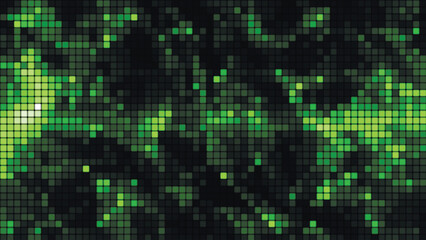 Green mosaic background in technology concept. Abstract multicolored LED squares. Technology digital square green color background. Bright pixel grid background. Vector background