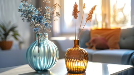 Two Vases with Dried Flowers on a Coffee Table