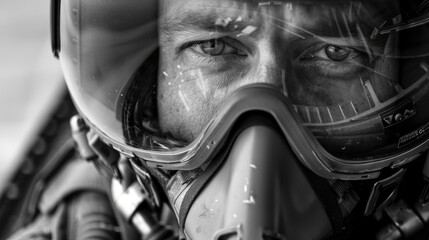 Fototapeta premium Close-Up of Fighter Jet Pilot in Control Cockpit