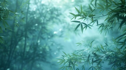 Mystical Foggy Forest with Lush Green Bamboo