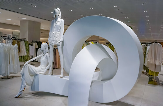 Rimini, Italy - June 25, 2024: Spanish brand Zara. Interior of Zara flagship store at Shopping Center le Befane at Rimini at Italy
