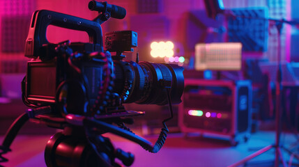 Fototapeta premium Video Camera in Use During Media Production in Recording Studio