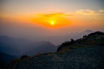 A beautiful landscape of Al Hada Mountains, During Sunset