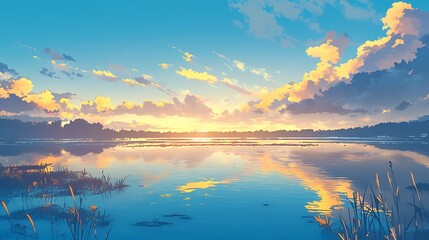 Obraz premium Serene Lake with Mountain and Sky