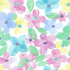 Watercolor Flower and Leaf Fabric Print