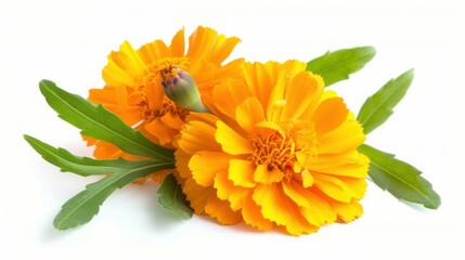 Bright Orange Calendula Flowers Isolated on White