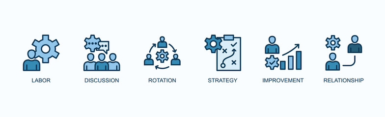Team Development Banner Web Icon Vector Illustration Concept With Labor, Discussion, Rotation, Strategy, Improvement, Relationship