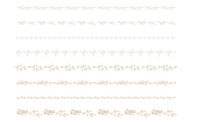 手書きの草木のラインセット。セピア色。