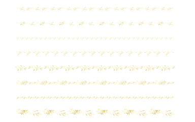 手書きの草木のラインセット。金色。