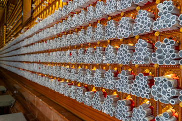 many paper scrolls inside the Buddhist temple.