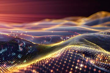 network technology background technology and communication connected dots on 3d wave landscape telecommunication data science shiny particles cyberspace metaverse concept