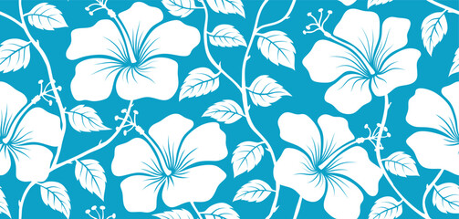Hibiscus flower Hawaiian tropical seamless pattern. nature floral abstract back ground.