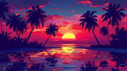 Tropical Sunset Over the Ocean