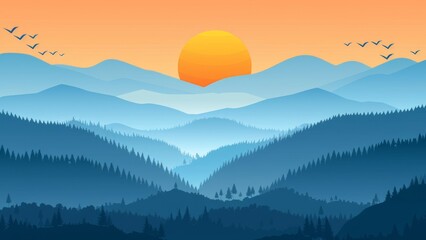 Obraz premium Sunset in the mountains. Landscape with mountains and forest