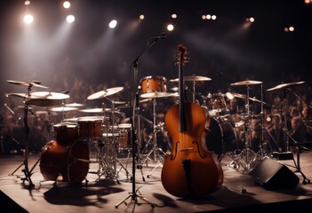 Fototapeta premium showroom spot vacant spotlight night technology blue event performers bright background scene studio modern indoor concept floor awaiting celebrate theatre dark stage instruments hall concert advertis