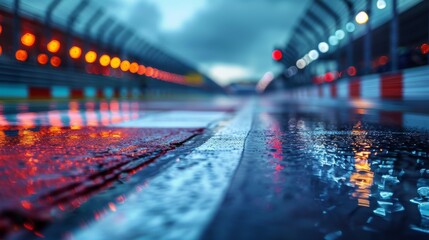Obraz premium Wet Asphalt with City Lights Reflections
