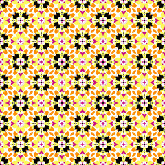 yellow, black, orange, flower, fabric abstract seamless pattern. design for background, wallpaper, carpet, clothing, batik, textile, embroidery, sarong, interior, floor, curtain, printing