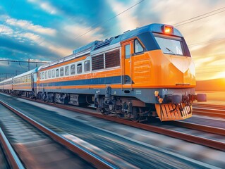 Fototapeta premium Railways and locomotives for passenger and freight transport, providing efficient and sustainable alternatives to road transportation.