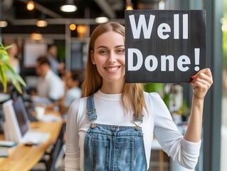 sophisticated banner with "Well Done!" featuring professional fonts and a clean design, celebrating successful project completion.