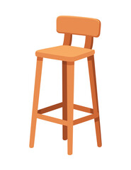 Round chair with wooden stands and back supporting. Sitting furniture for bar counter vector illustration isolated on white background