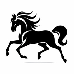 A black and white vector silhouette illustration of a galloping horse
