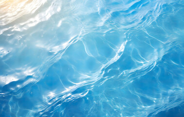 Fototapeta premium abstract transparent water wave motion from above, light blue clean water texture background.. Generative AI.