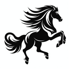Obraz premium A black and white vector silhouette illustration of a galloping horse