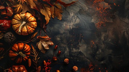 Fototapeta premium Autumnal Still Life with Pumpkins and Leaves