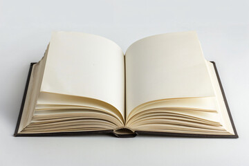 Fototapeta premium open blank book on white background, top view, mockup style, white space for text, copy of stock photo, high resolution, high quality, high detail, professional photography