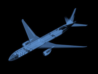 Obraz premium X-ray airplane full length isolated on black background