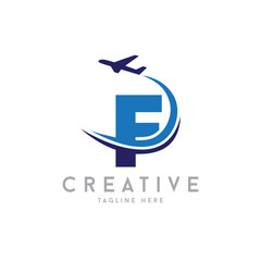 Letter F Air Travel Logo vector icon Design with plane graphic element, symbol, sign for travel agency logo design. airline logo illustration
