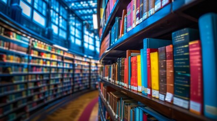 Closeup of Books on Shelf in Library with Blurred Background
