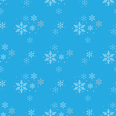 Snowflakes on blue sky - Christmas seamless background