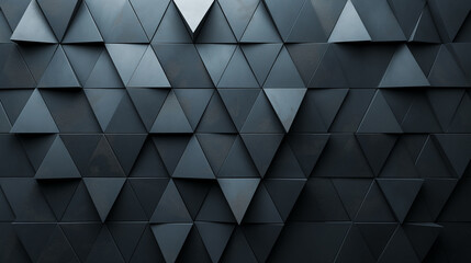 Background made of triangular tiled wallpaper in black, convex and concave. Smooth lines, pure colors, Pantone style. Natural light, global illumination.