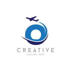 Letter O Air Travel Logo vector icon Design with plane graphic element, symbol, sign for travel agency logo design. airline logo illustration