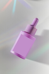 Bright color pipette bottle on light background upper view. Beauty service