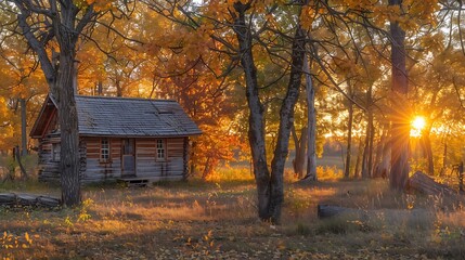 Fototapeta premium Cabin in the Woods at Sunset