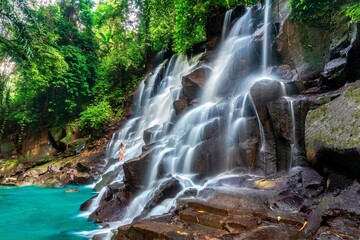 Bali waterfall Kanto Lampo Waterfall one of the most beautiful tropical waterfalls in tropical rainforest jungle near Ubud, Bali Indonesia