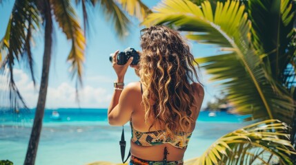 A vibrant travel blogger capturing content at an exotic location reflecting the trend of travel influencers shaping tourism and lifestyle aspirations