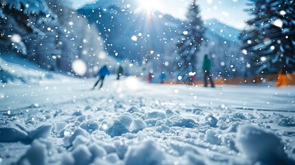 Fototapeta premium Snowy Mountain Slope with Blurred Figures