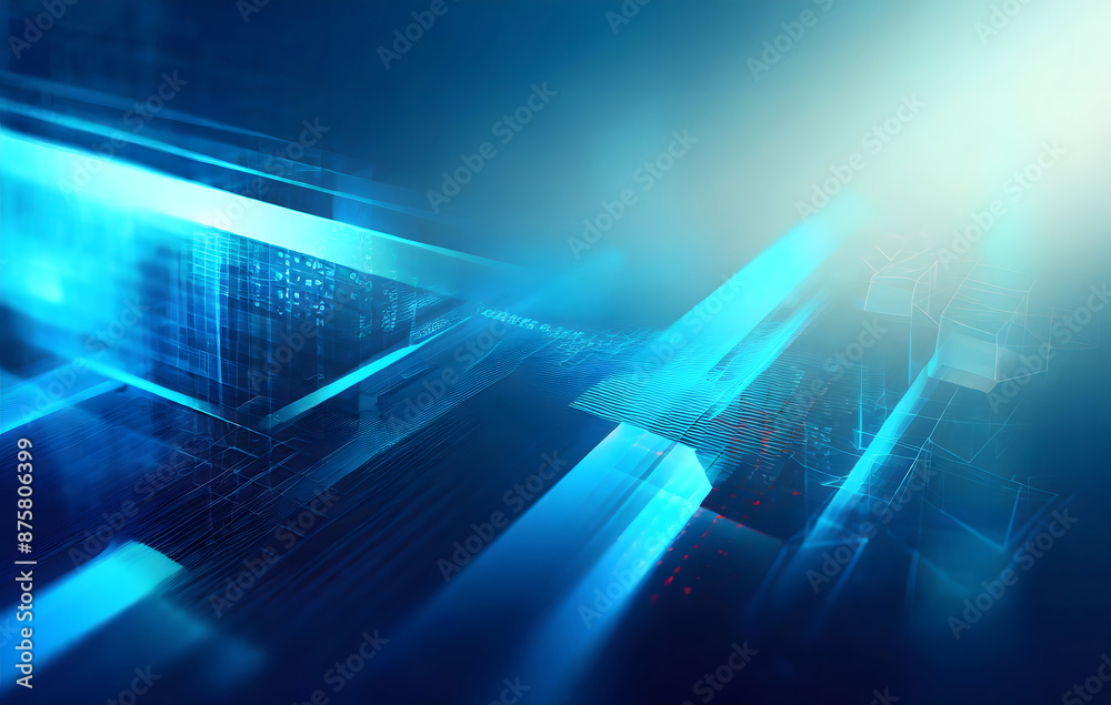 Poster blue geometric shape abstract technology background. generative ai.