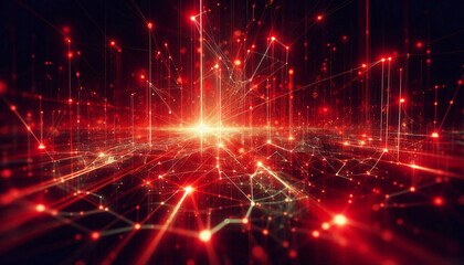 An artistic depiction of red glowing connections, with lines and dots illustrating the backbone of a secure digital communication system