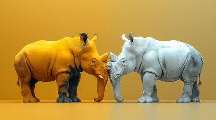 Genetic mutation of an elephant turning into a rhinoceros. Dead end branch of evolution