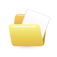 Yellow folder with white paper on white background