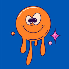 Surreal groovy humorous smile on blue background.