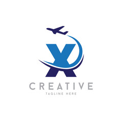 Letter X Air Travel Logo vector icon Design with plane graphic element, symbol, sign for travel agency logo design. airline logo illustration