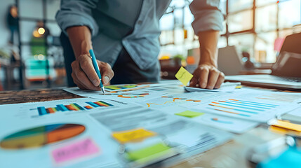 Obraz premium Business Planning: A British business planner in London creating a strategic business plan to emphasize clarity and detail in key planning documents and milestones