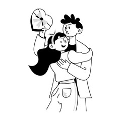 Husband giving gift to wife, doodle mini illustration 

