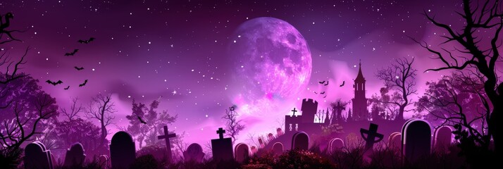 Spooky Graveyard under a Purple Moon