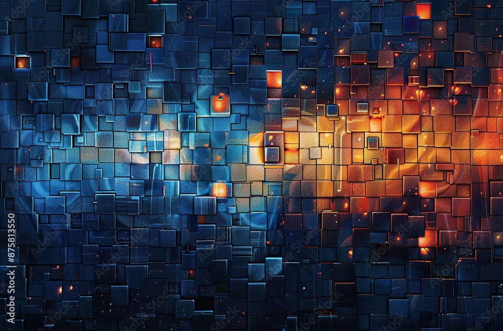 Sticker abstract digital art with blue and orange colors